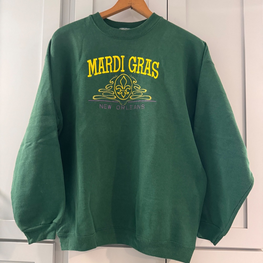 Vintage Hanes Heavyweight Mardi Gras New Orleans Crewneck Sweatshirt Green XL